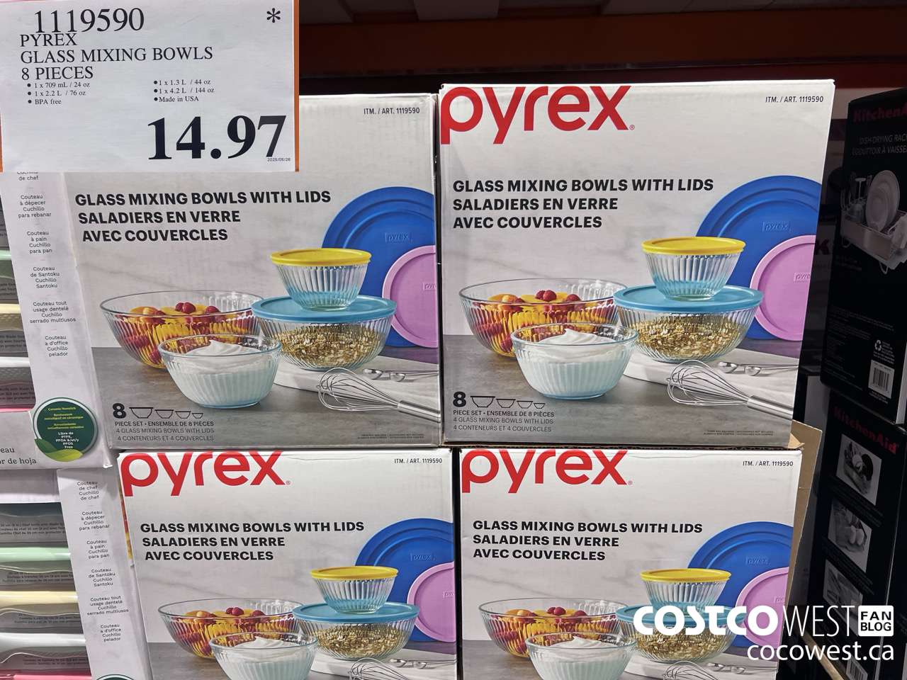 1119590 PYREX GLASS MIXING BOWLS 8 PIECES $14.97