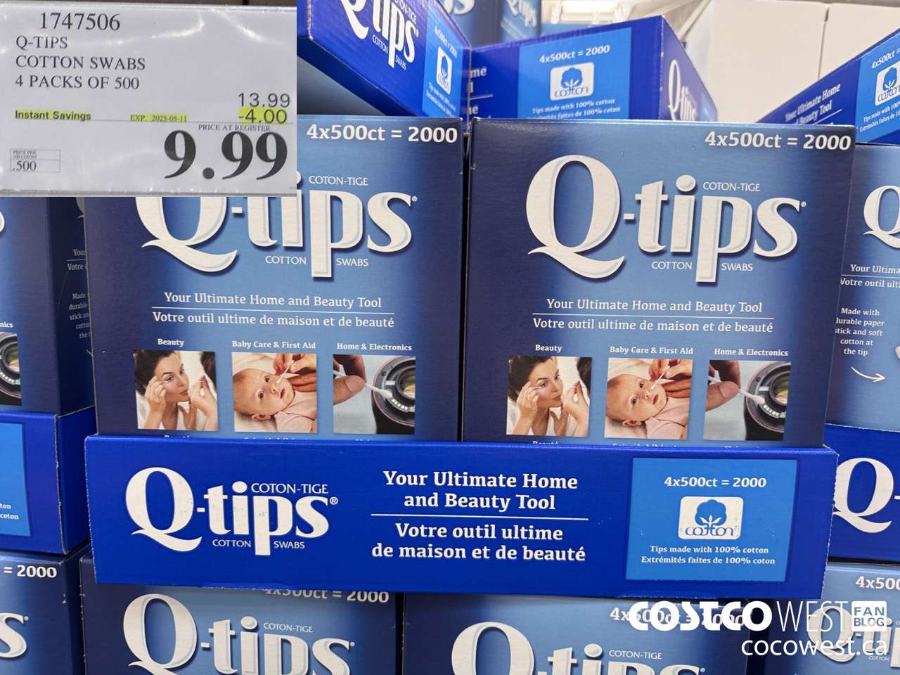 1747506 Q-TIPS COTTON SWABS 4 PACKS OF 500 ($4.00 INSTANT SAVINGS EXPIRES ON 2025-05-11) $9.99