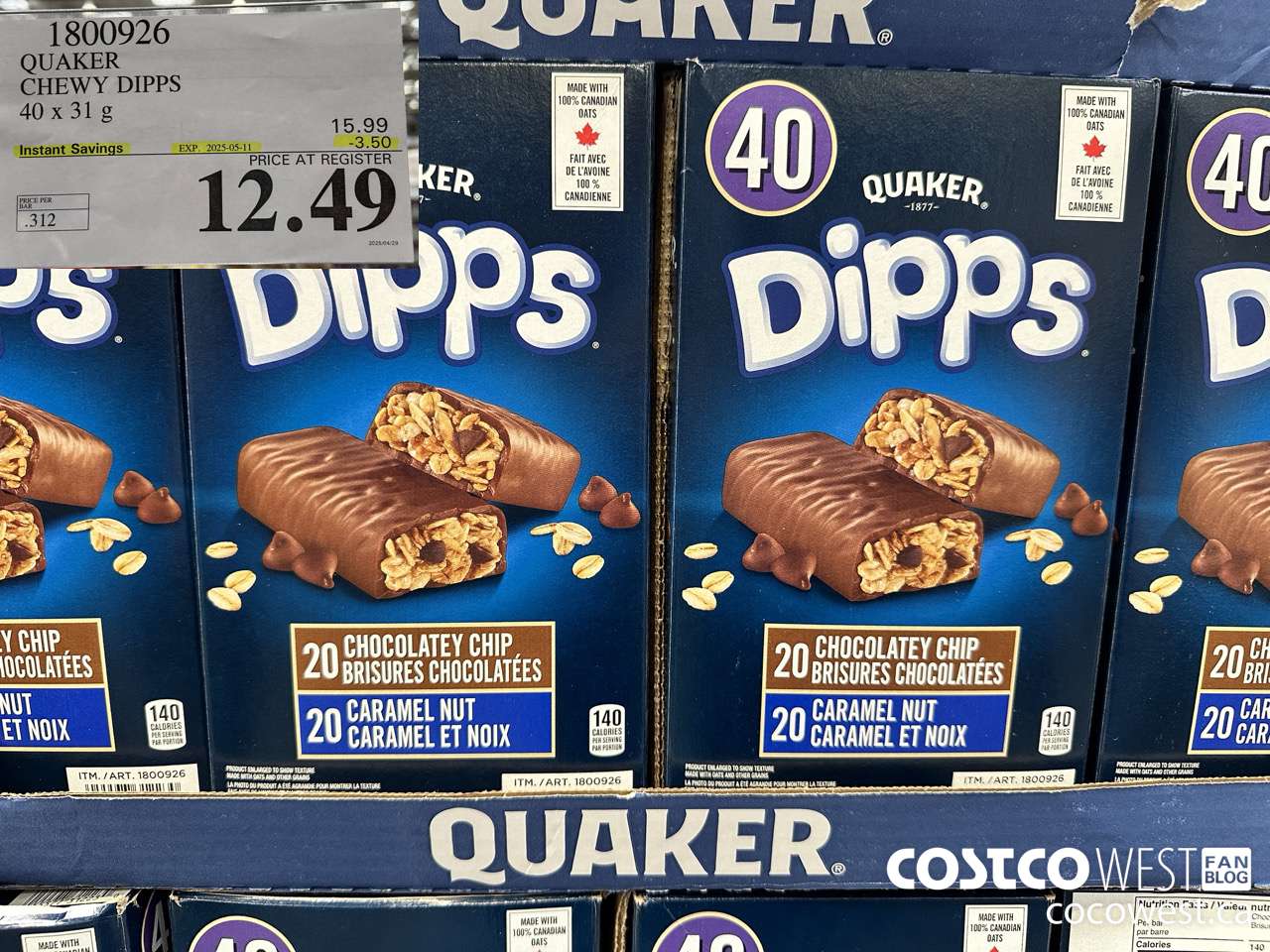 1800926 QUAKER CHEWY DIPPS 40 X 31 G ($3.50 INSTANT SAVINGS EXPIRES ON 2025-05-11) $12.49