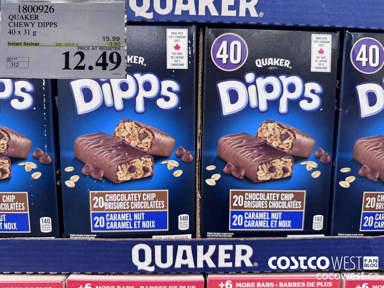 1800926 QUAKER CHEWY DIPPS 40 X 31 G ($3.50 INSTANT SAVINGS EXPIRES ON 2025-05-11) $12.49