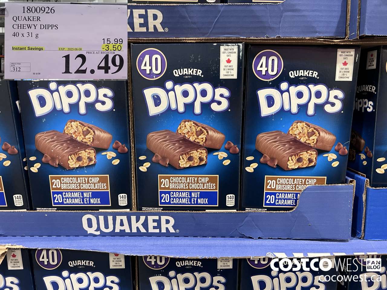 1800926 QUAKER CHEWY DIPPS 40 X 31 G ($3.50 INSTANT SAVINGS EXPIRES ON 2025-06-08) $12.49