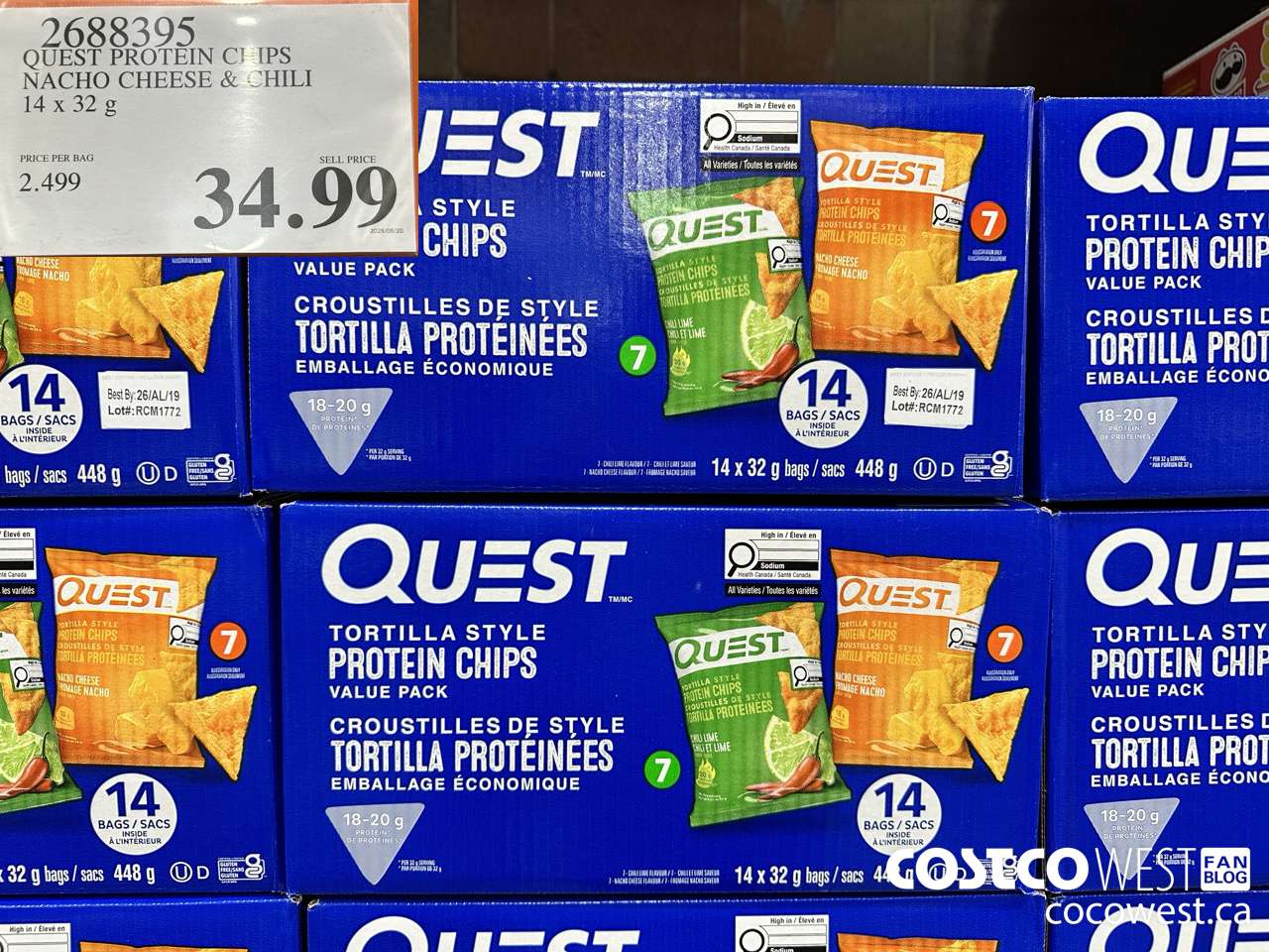 2688395 QUEST PROTEIN CHIPS NACHO CHEESE & CHILI 14 X 32G $34.99