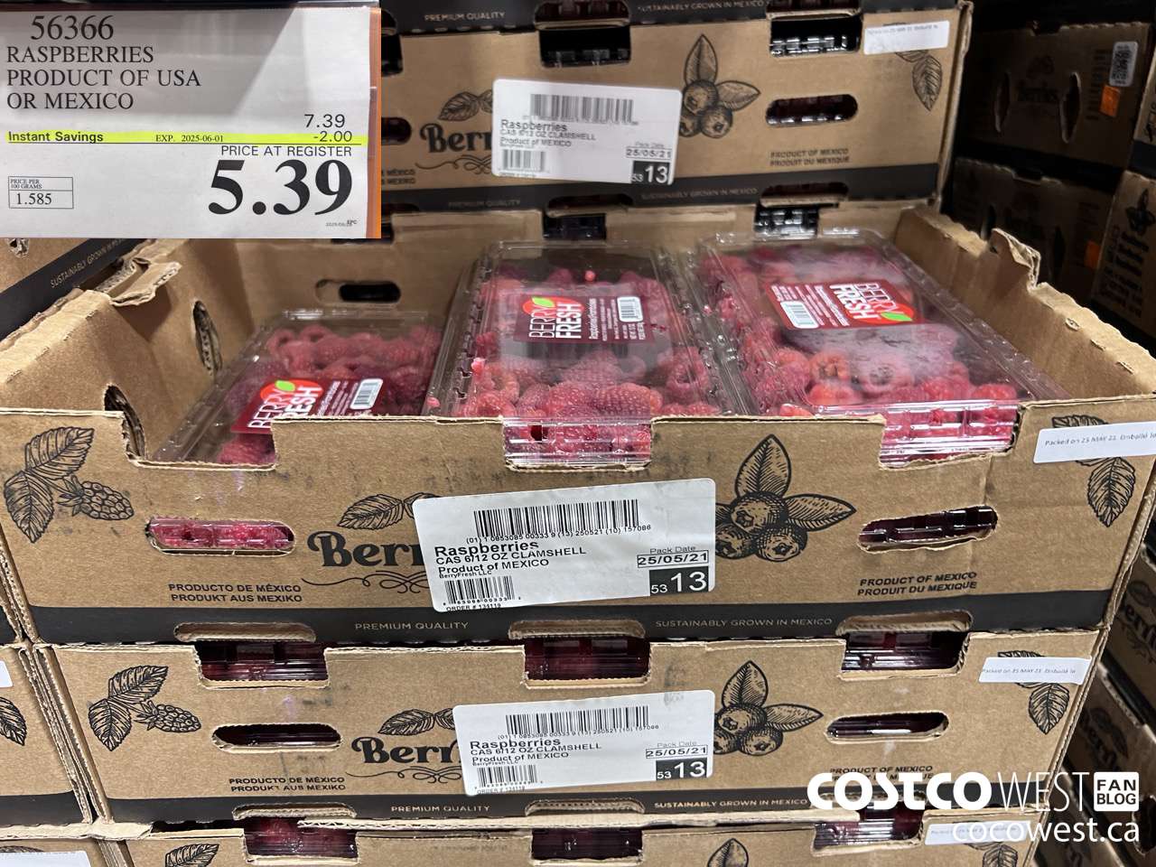 56366 RASPBERRIES PRODUCT OF USA OR MEXICO ($2.00 INSTANT SAVINGS EXPIRES ON 2025-06-01) $5.39