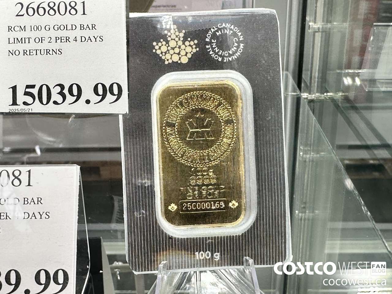 2558081 RCM 100 G GOLD BAR LIMIT OF 2 PER 4 DAYS NO RETURNS $15039.99