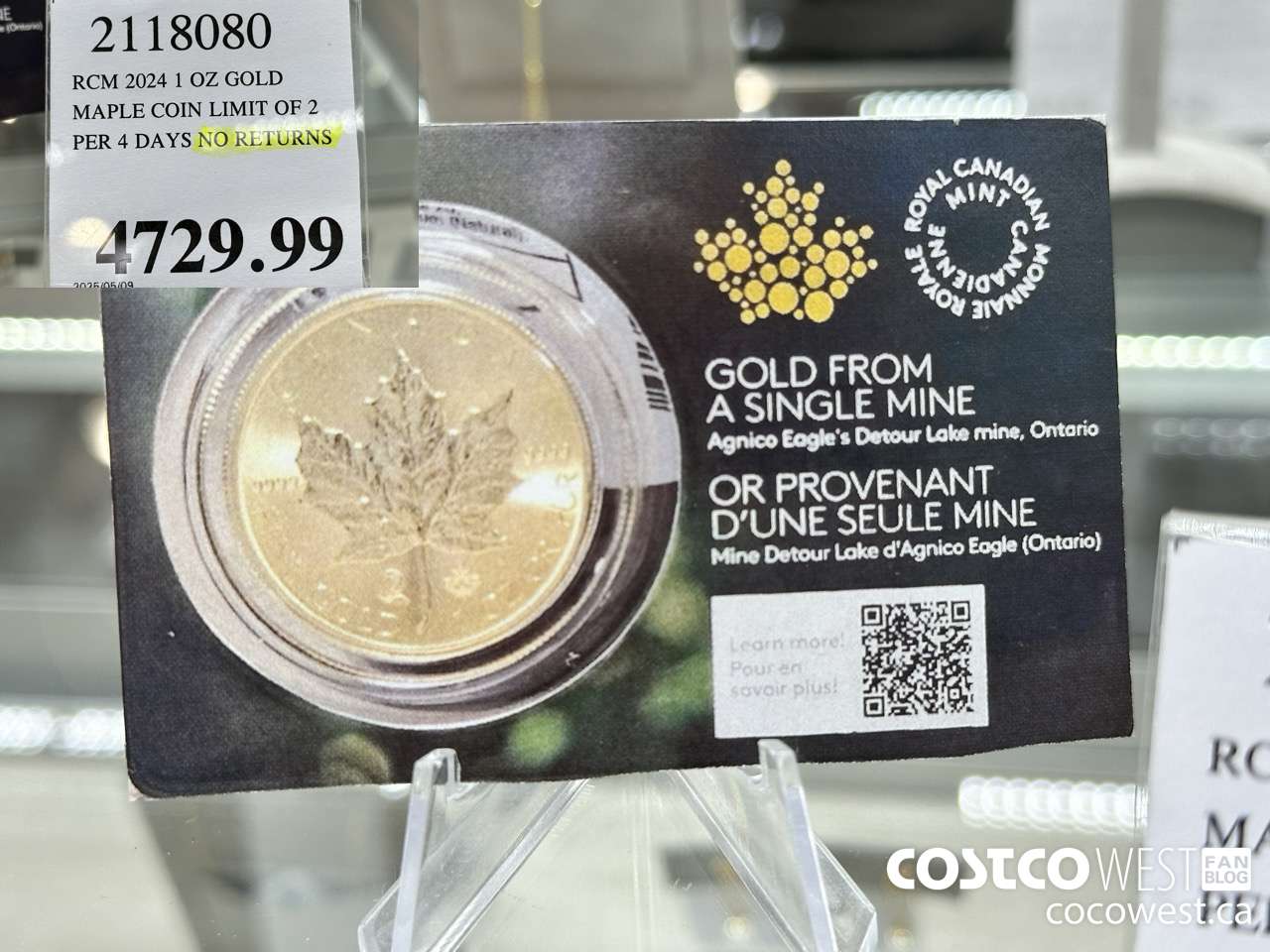 2118080 RCM 2024 1 OZ GOLD. MAPLE COIN LIMIT OF 2 PER 4 DAYS NO RETURNS $4729.99