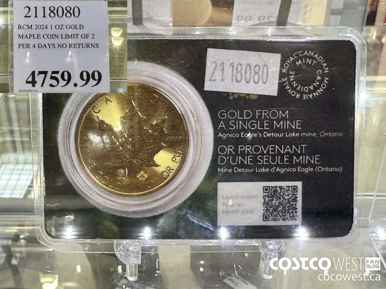 2118080 RCM 2024 1 OZ GOLD. MAPLE COIN LIMIT OF 2 PER 4 DAYS NO RETURNS $4759.99