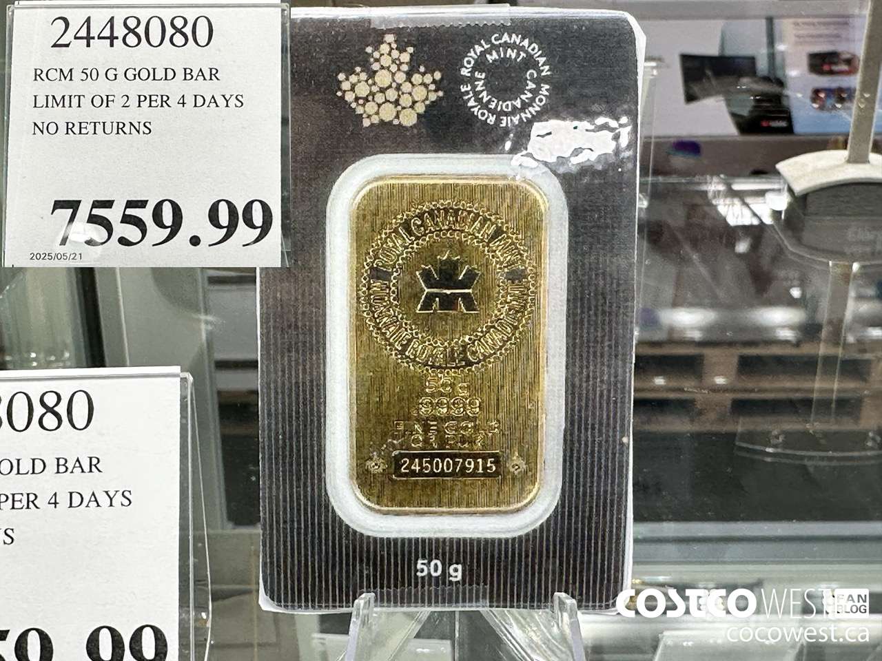 2448080 RCM 50 G GOLD BAR LIMIT OF 2 PER 4 DAYS NO RETURNS $7559.99