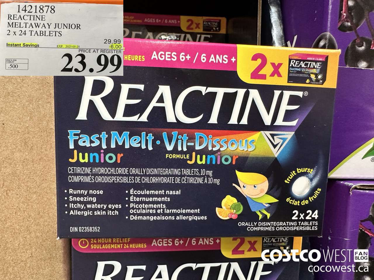 1421878 REACTINE MELTAWAY JUNIOR 2 X 24's ($6.00 INSTANT SAVINGS EXPIRES ON 2025-05-25) $23.99