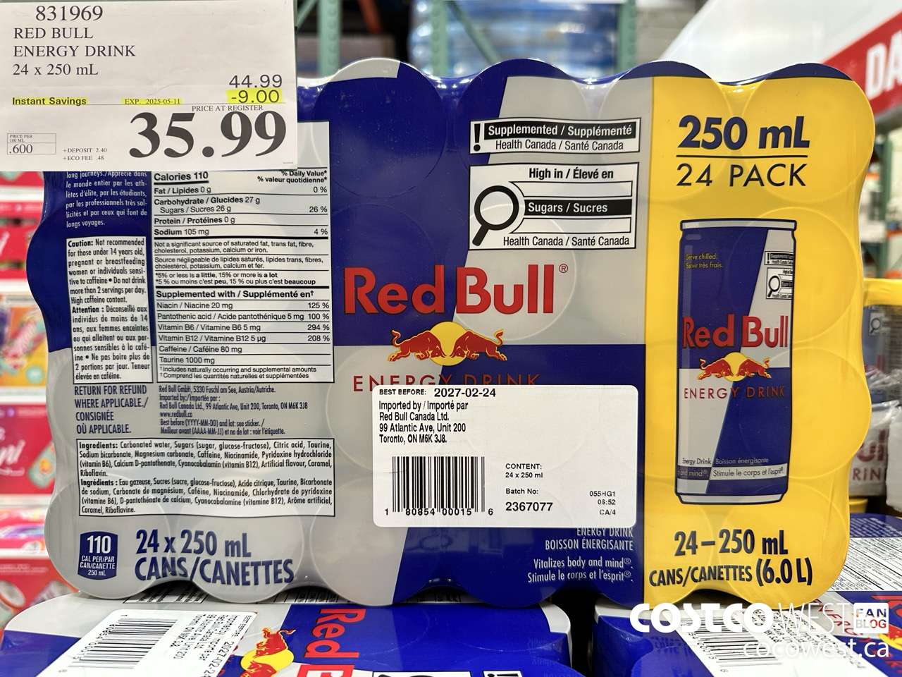 831969 RED BULL ENERGY DRINK 24 X 250ML ($9.00 INSTANT SAVINGS EXPIRES ON 2025-05-11) $35.99