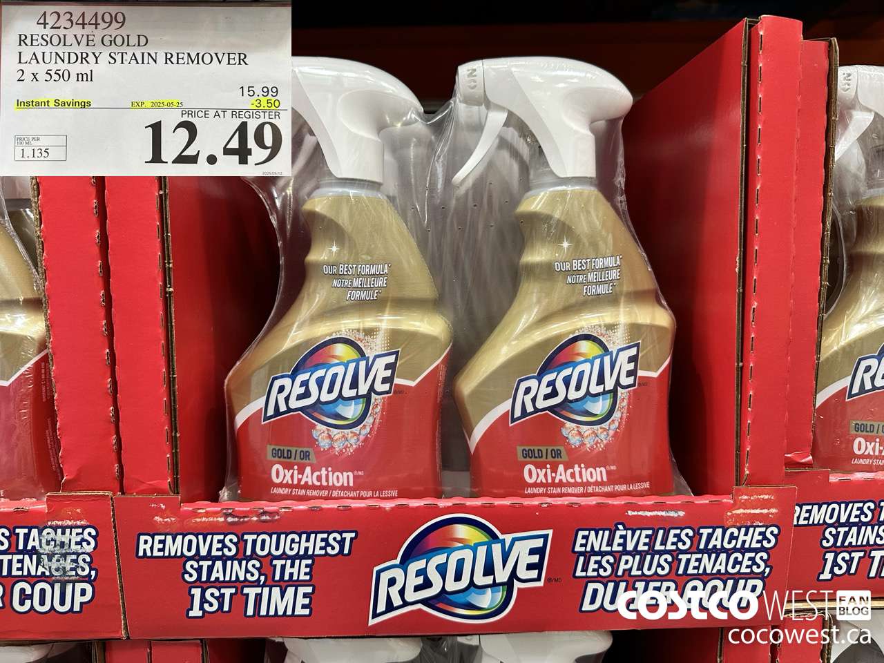 4234499 RESOLVE GOLD LAUNDRY STAIN REMOVER 2 X 550ML ($3.50 INSTANT SAVINGS EXPIRES ON 2025-05-25) $12.49