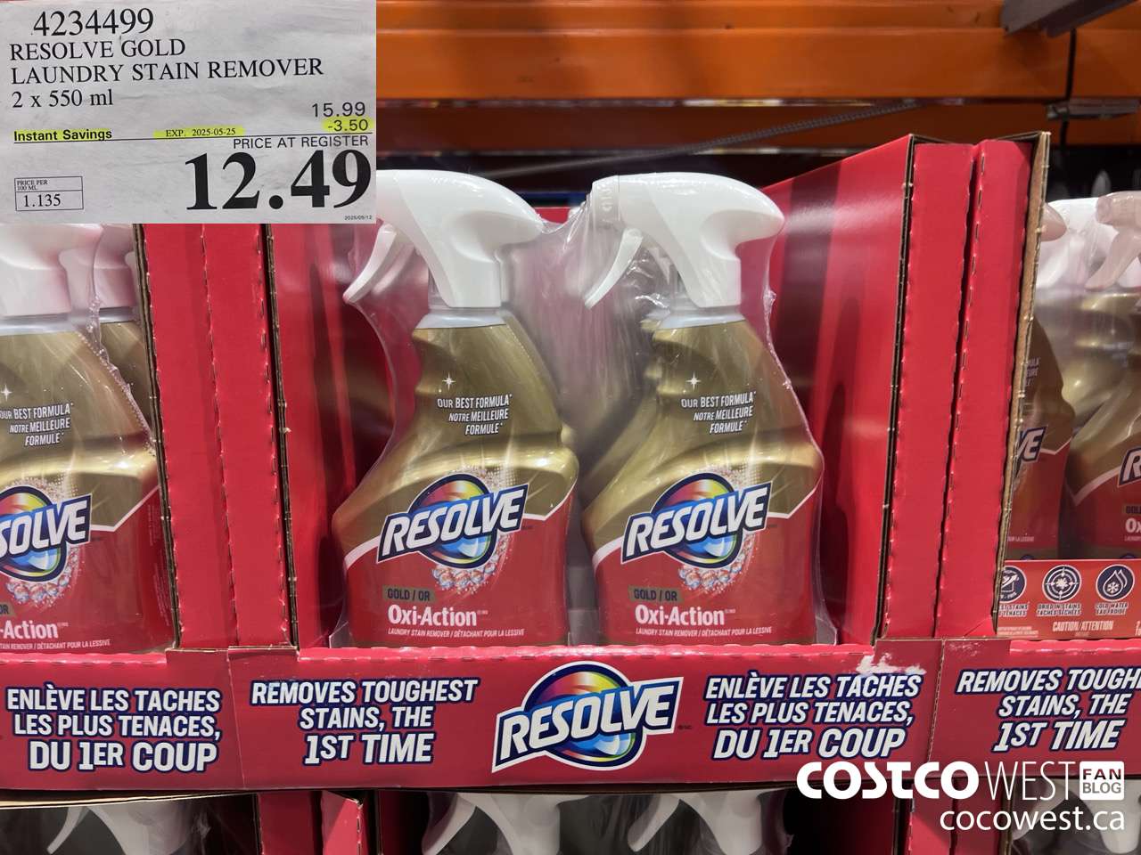 4234499 RESOLVE GOLD LAUNDRY STAIN REMOVER 2 X 550ML ($3.50 INSTANT SAVINGS EXPIRES ON 2025-05-25) $12.49