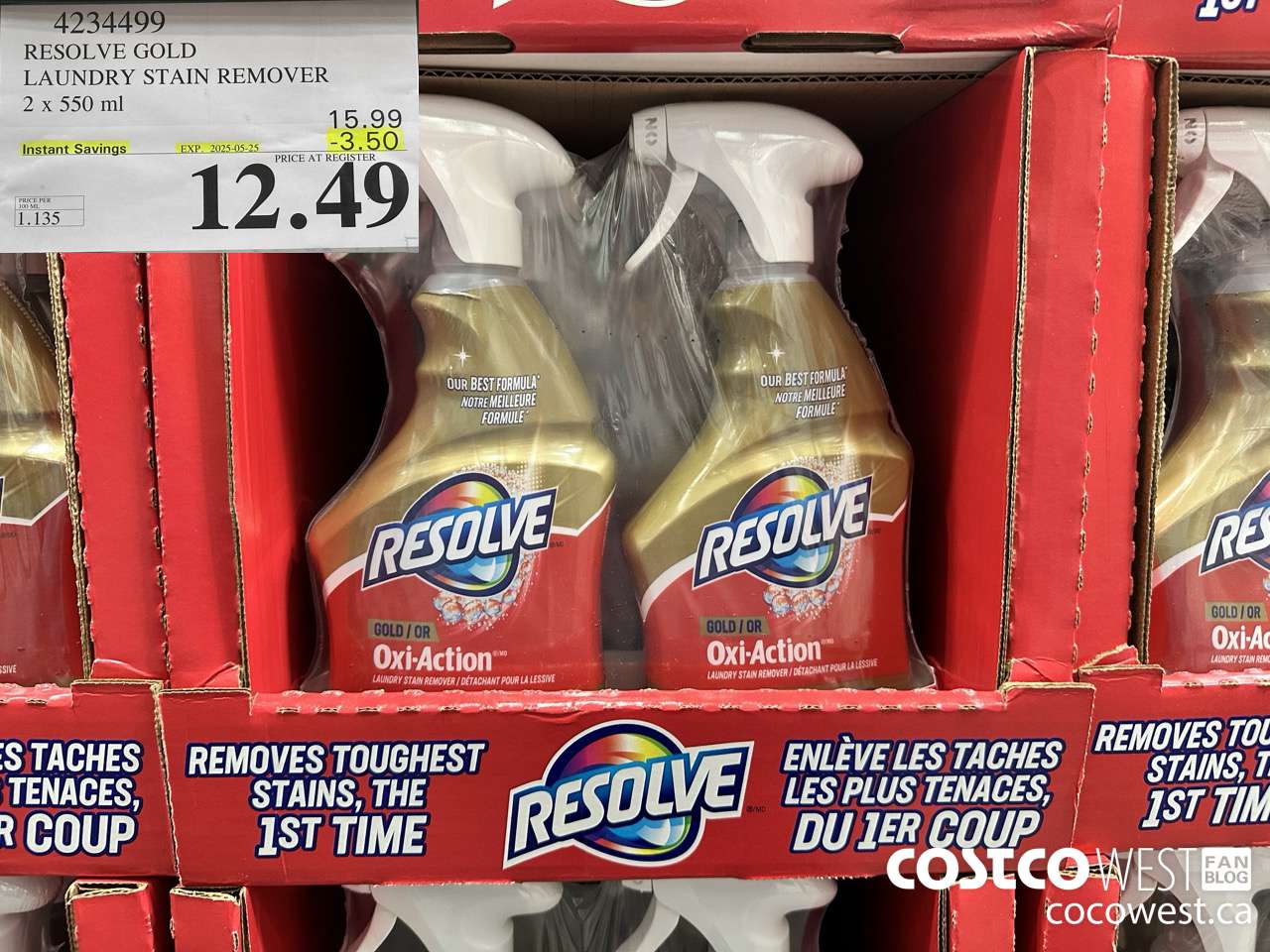 4234499 RESOLVE GOLD LAUNDRY STAIN REMOVER 2 X 550ML ($3.50 INSTANT SAVINGS EXPIRES ON 2025-05-25) $12.49