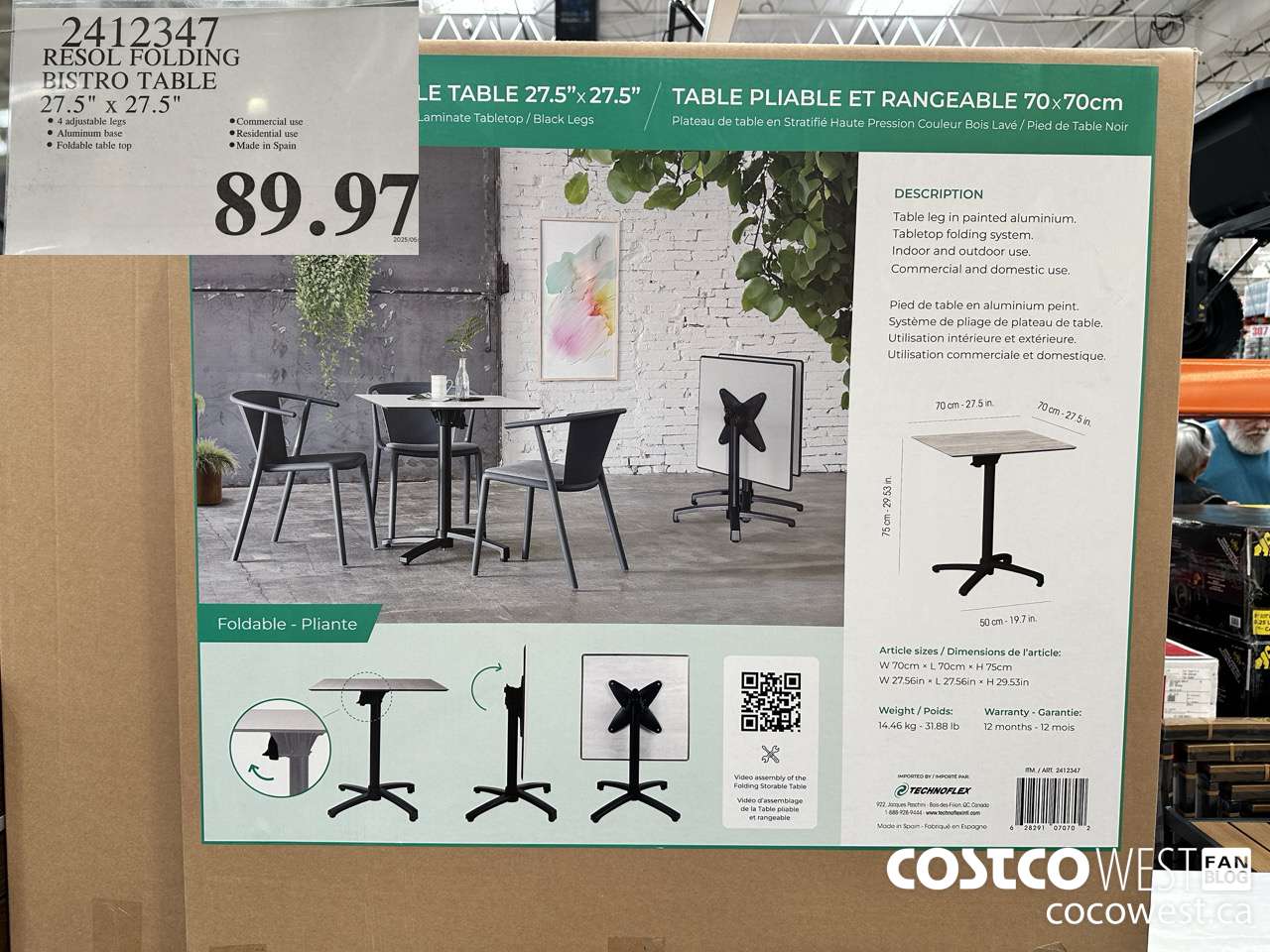 2412347 RESOL FOLDING BISTRO TABLE 27.5