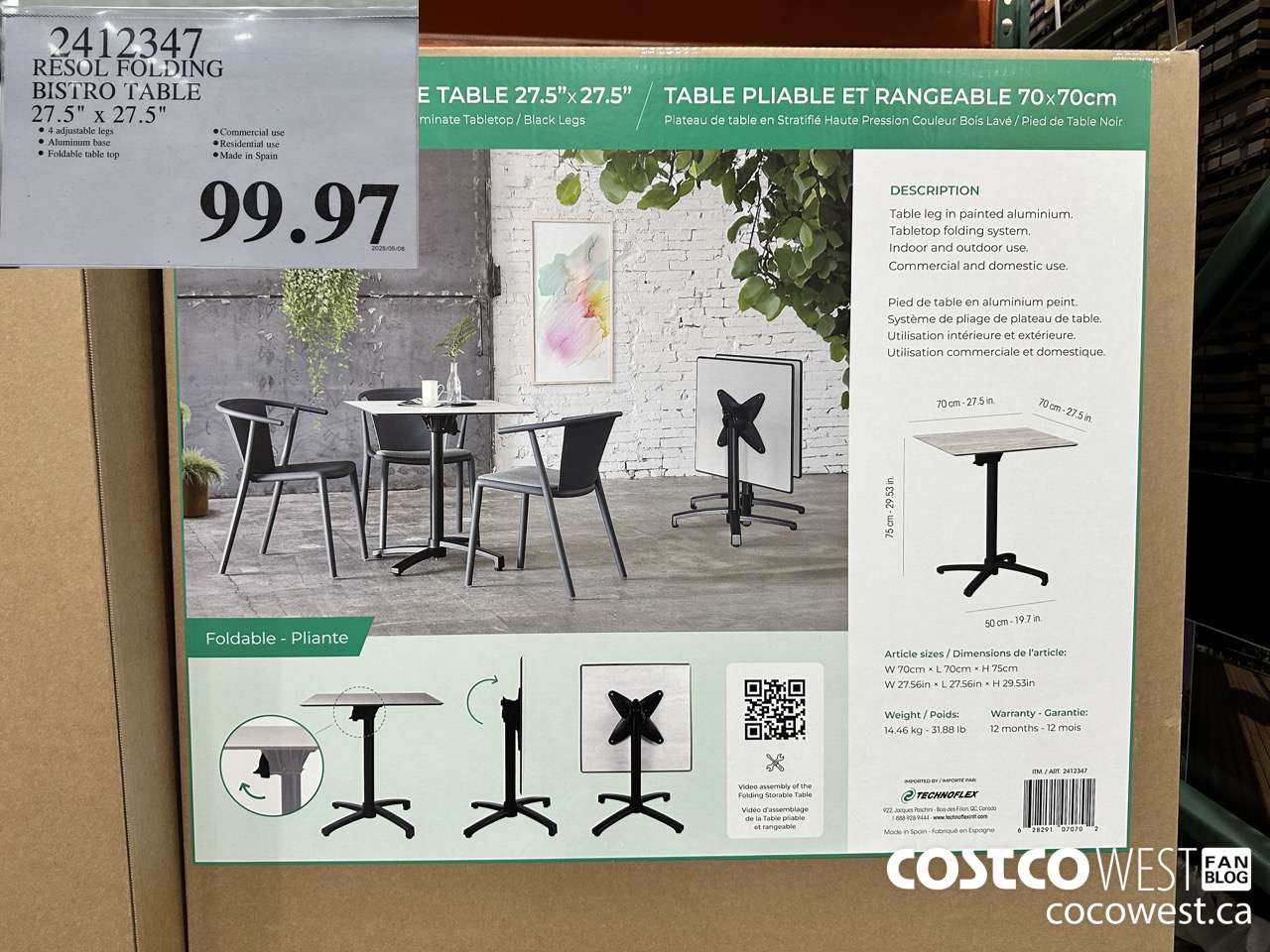 2412347 RESOL FOLDING BISTRO TABLE 27.5