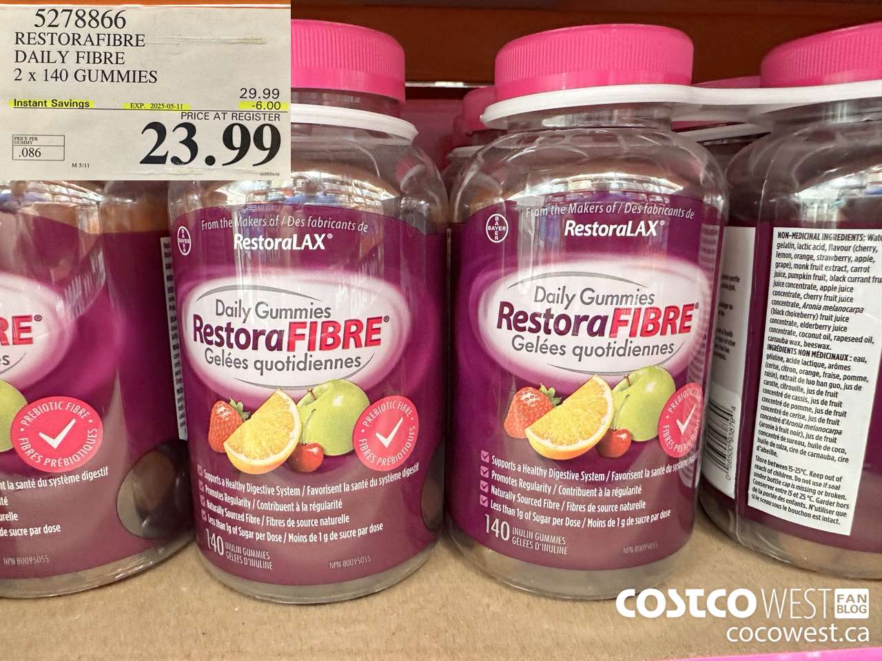 5278866 RESTORAFIBRE DAILY FIBRE 2 X 140 GUMMIES ($6.00 INSTANT SAVINGS EXPIRES ON 2025-05-11) $23.99