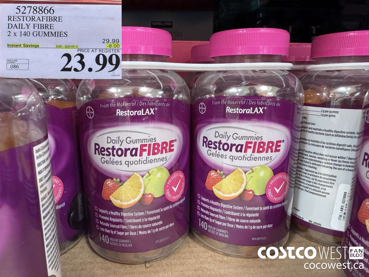 5278866 RESTORAFIBRE DAILY FIBRE 2 X 140 GUMMIES ($6.00 INSTANT SAVINGS EXPIRES ON 2025-05-11) $23.99