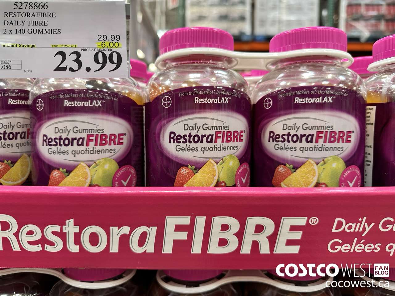 5278866 RESTORAFIBRE DAILY FIBRE 2 X 140 GUMMIES ($6.00 INSTANT SAVINGS EXPIRES ON 2025-05-11) $23.99