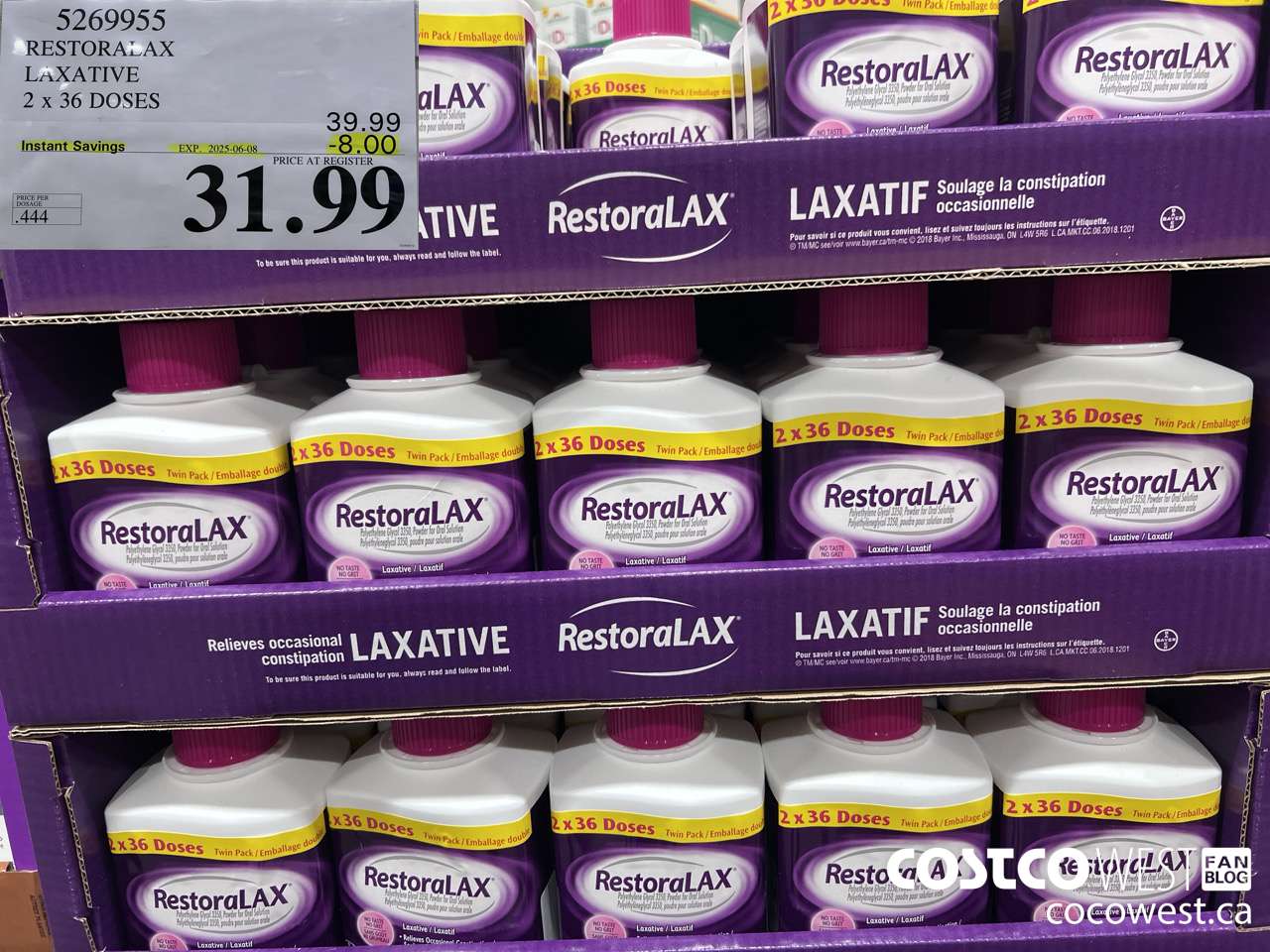 5269955 RESTORALAX LAXATIVE 2 X 36 DOSES ($8.00 INSTANT SAVINGS EXPIRES ON 2025-06-08) $31.99