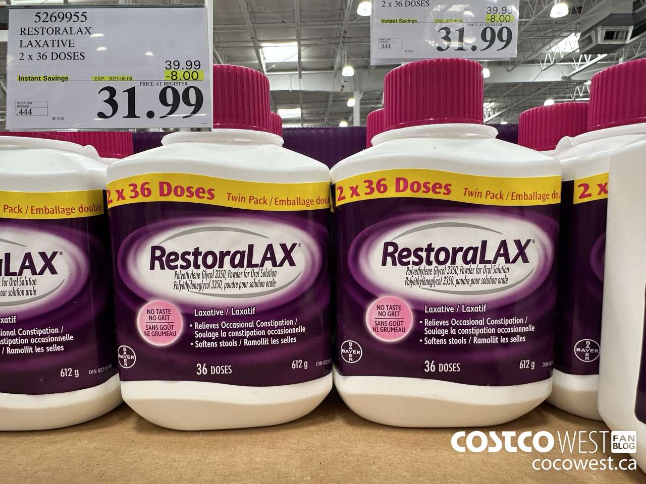 5269955 RESTORALAX LAXATIVE 2 X 36 DOSES ($8.00 INSTANT SAVINGS EXPIRES ON 2025-06-08) $31.99