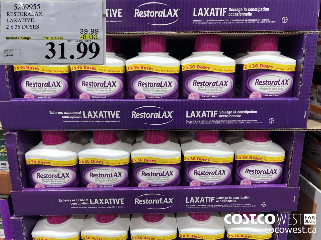 5269955 RESTORALAX LAXATIVE 2 X 36 DOSES ($8.00 INSTANT SAVINGS EXPIRES ON 2025-06-08) $31.99