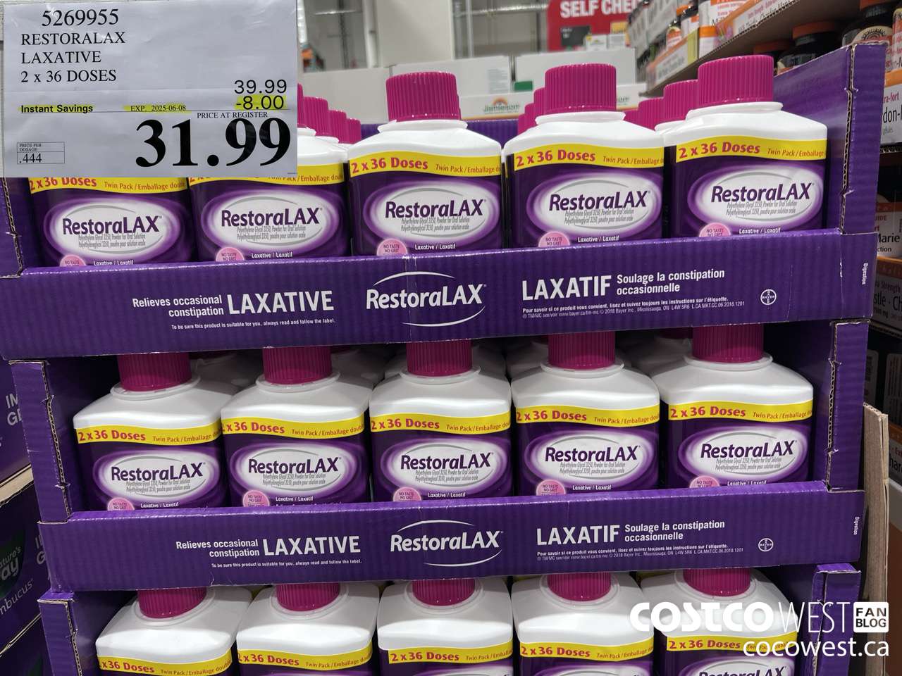 5269955 RESTORALAX LAXATIVE 2 X 36 DOSES ($8.00 INSTANT SAVINGS EXPIRES ON 2025-06-08) $31.99