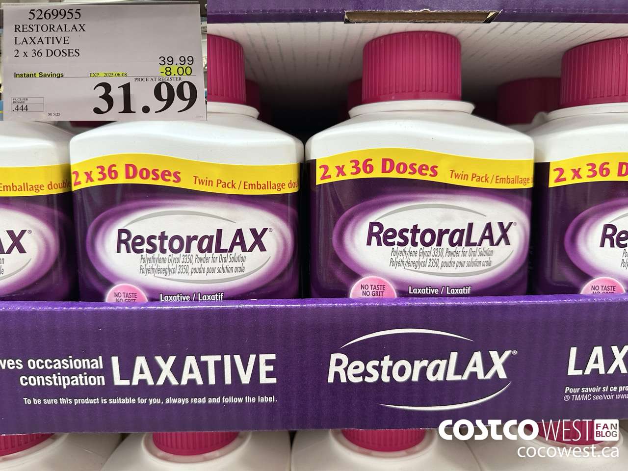 526995 RESTORALAX LAXATIVE 45 DOSES + 10 SACHETS ($8.00 INSTANT SAVINGS EXPIRES ON 2025-06-08) $31.99