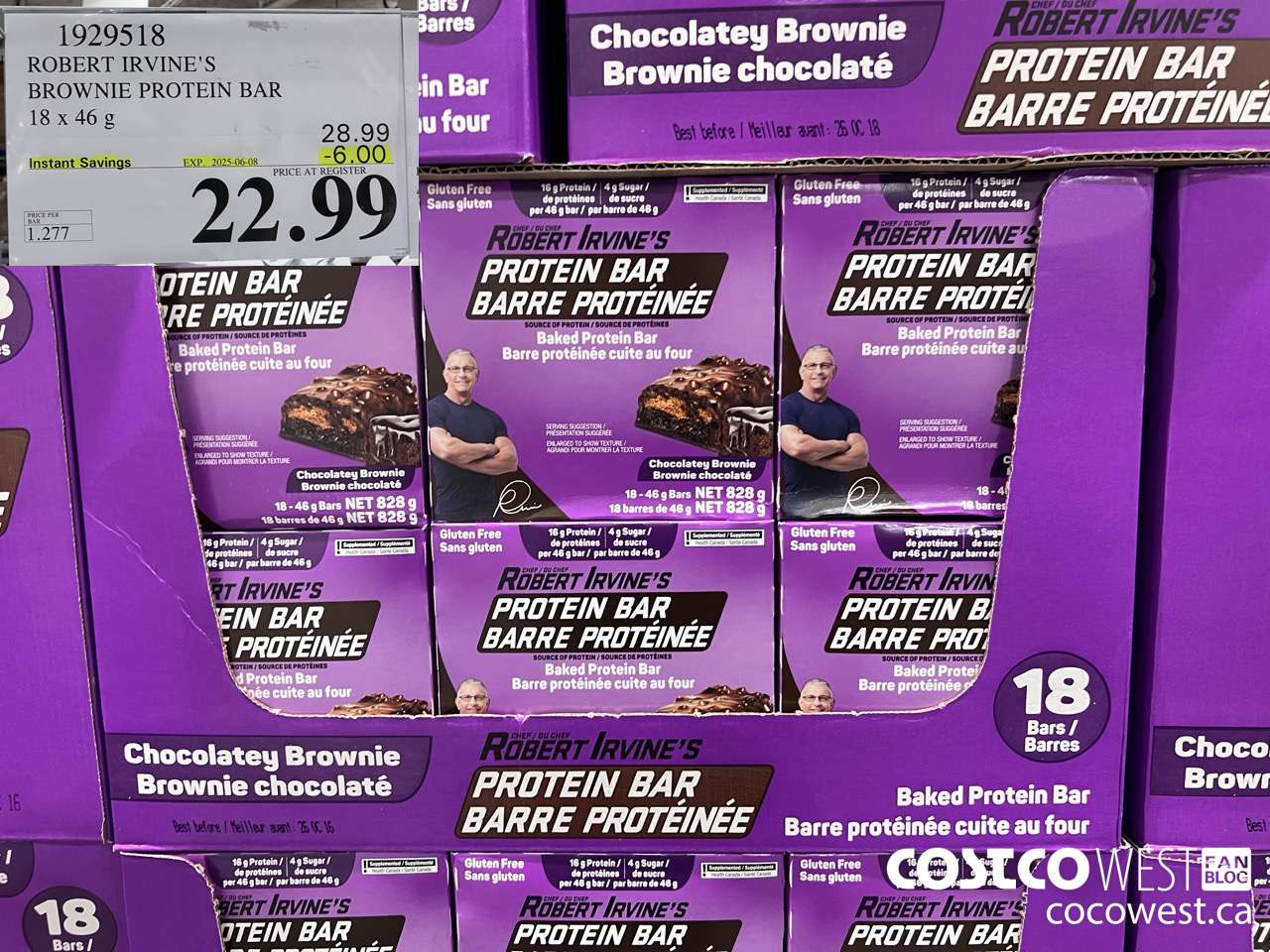 1929518 ROBERT IRVINE'S BROWNIE PROTEIN BAR 18 X 46G ($6.00 INSTANT SAVINGS EXPIRES ON 2025-06-08) $22.99