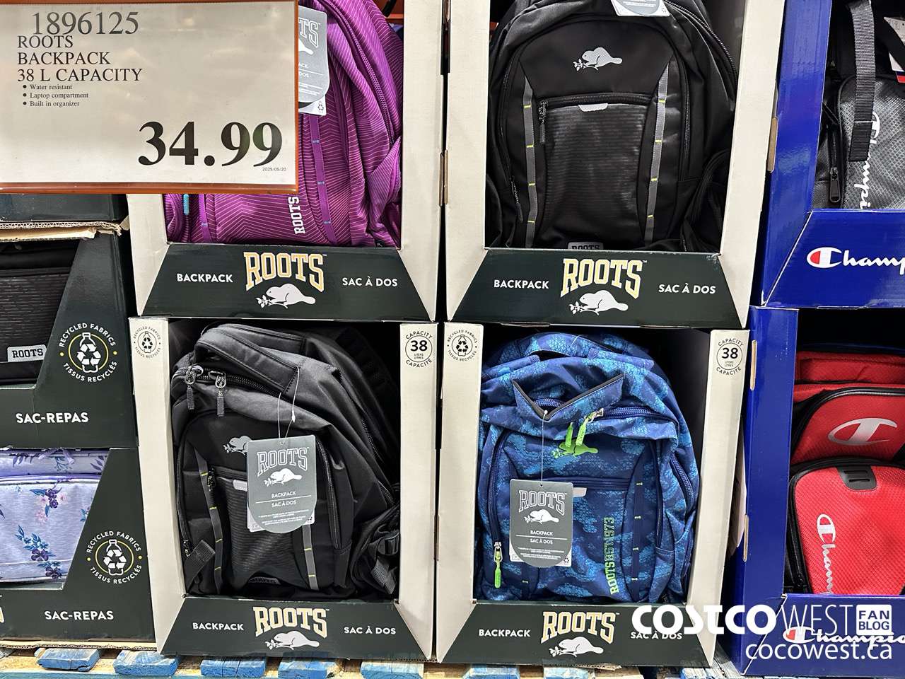 1896125 ROOTS BACKPACK 38L CAPACITY $34.99