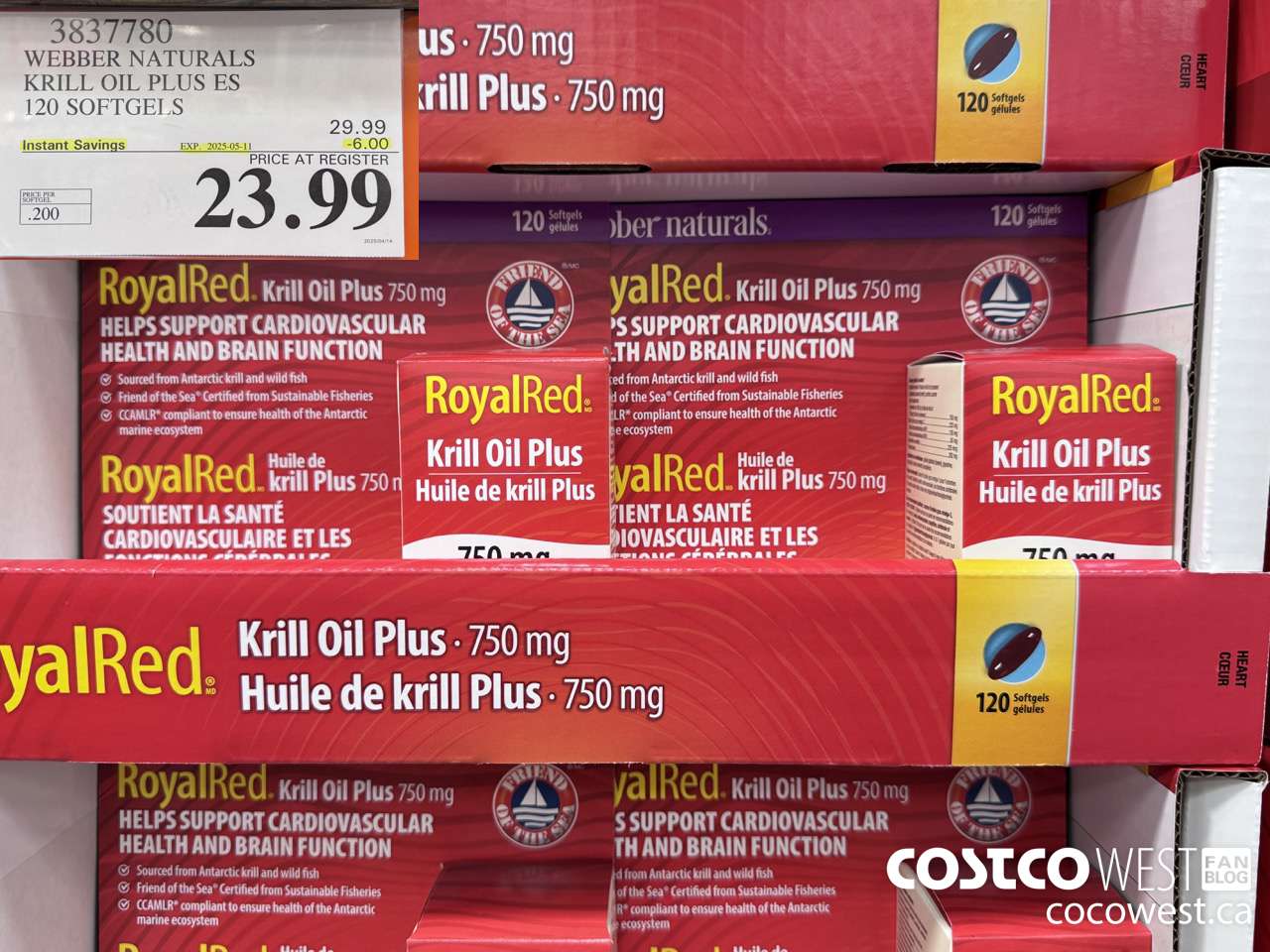3837780 ROYAL RED KRILL OIL PLUS 750MG 120 SOFTGELS ($6.00 INSTANT SAVINGS EXPIRES ON 2025-05-11) $23.99