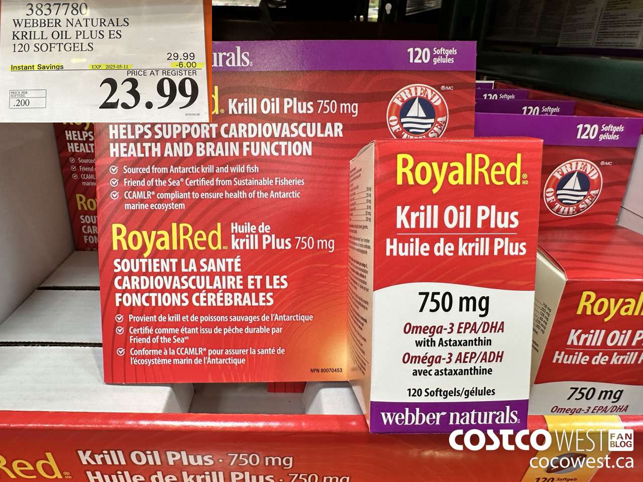 3837780 ROYAL RED KRILL OIL PLUS 750MG 120 SOFTGELS ($6.00 INSTANT SAVINGS EXPIRES ON 2025-05-11) $23.99