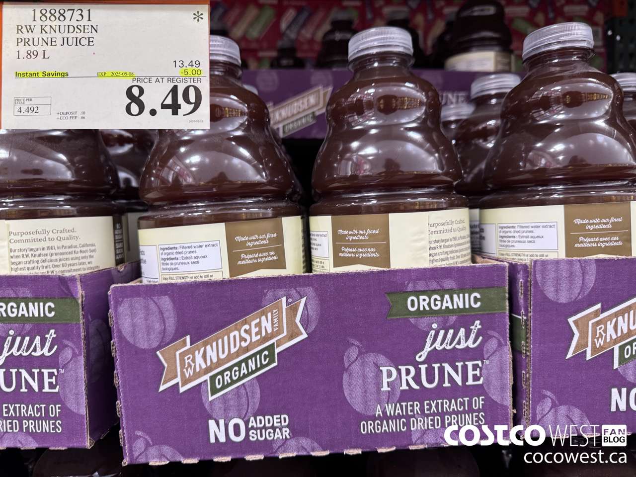 1888731 RW KNUDSEN PRUNE JUICE 1.89L ($5.00 INSTANT SAVINGS EXPIRES ON 2025-05-08) $8.49