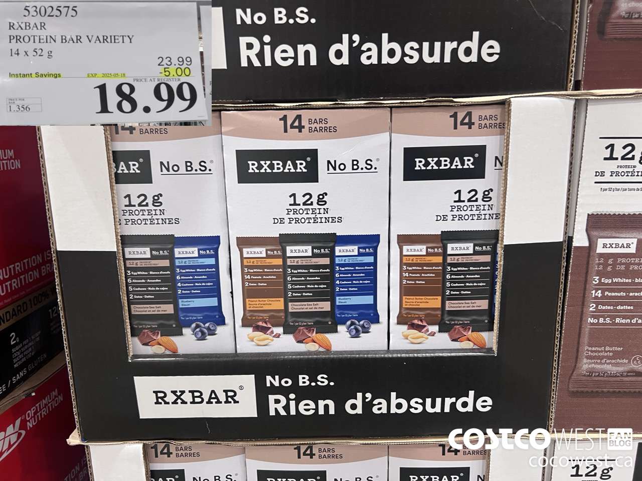 5302575 RXBAR PROTEIN BAR VARIETY 14 X 52G ($5.00 INSTANT SAVINGS EXPIRES ON 2025-05-18) $18.99