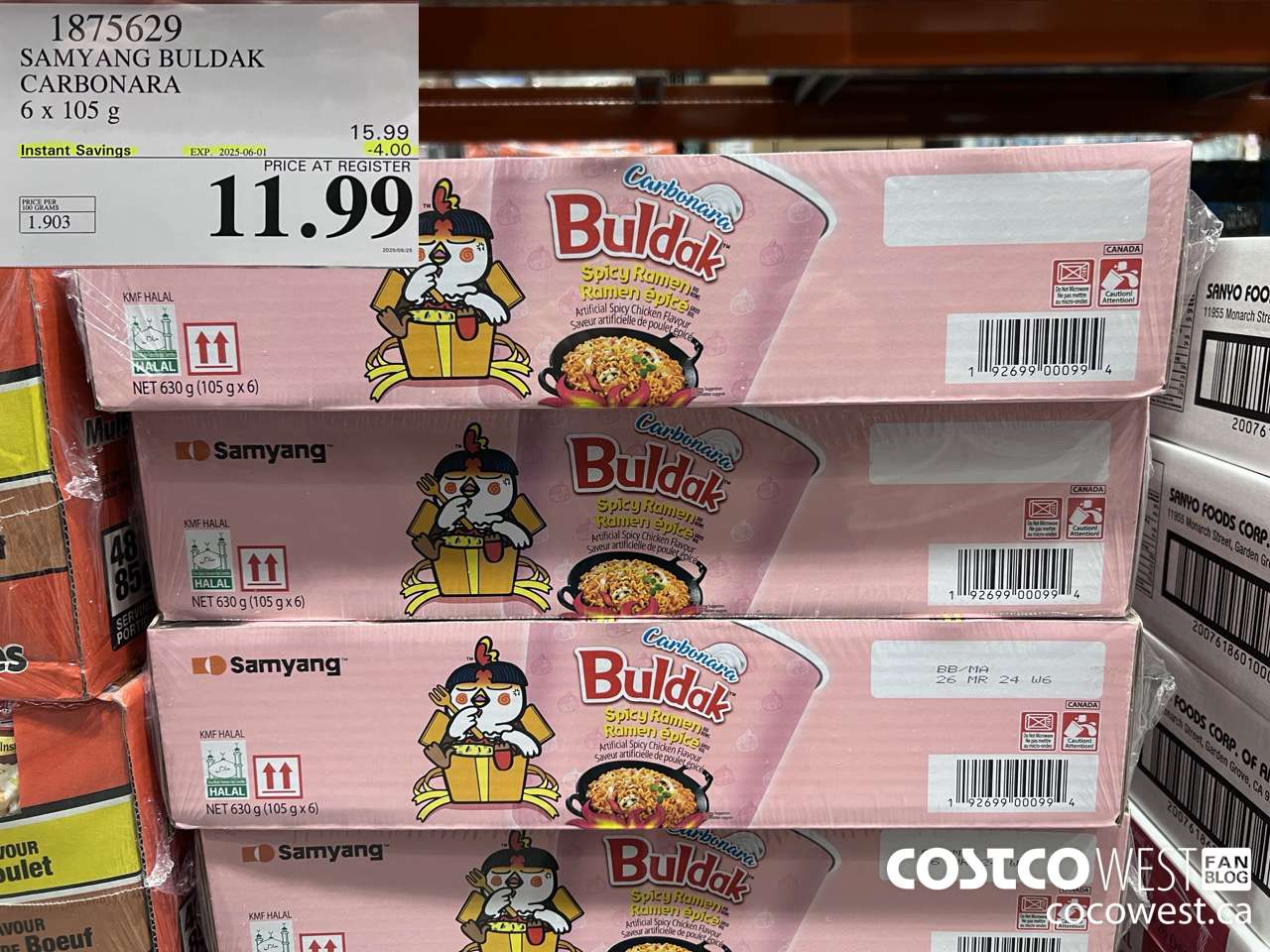 1875629 SAMYANG BULDAK CARBONARA 6 x 105 g ($4.00 INSTANT SAVINGS EXPIRES ON 2025-06-01) $11.99