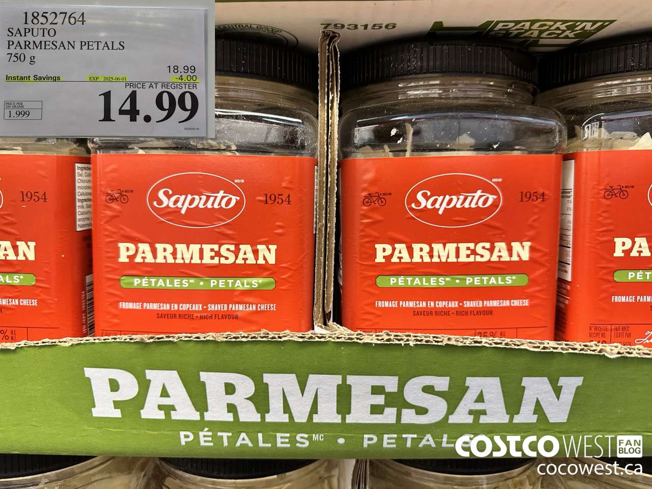 1852764 SAPUTO PARMESAN PETALS 750G ($4.00 INSTANT SAVINGS EXPIRES ON 2025-06-01) $14.99