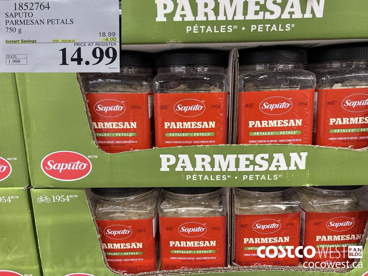 1852764 SAPUTO PARMESAN PETALS 750G ($4.00 INSTANT SAVINGS EXPIRES ON 2025-06-01) $14.99