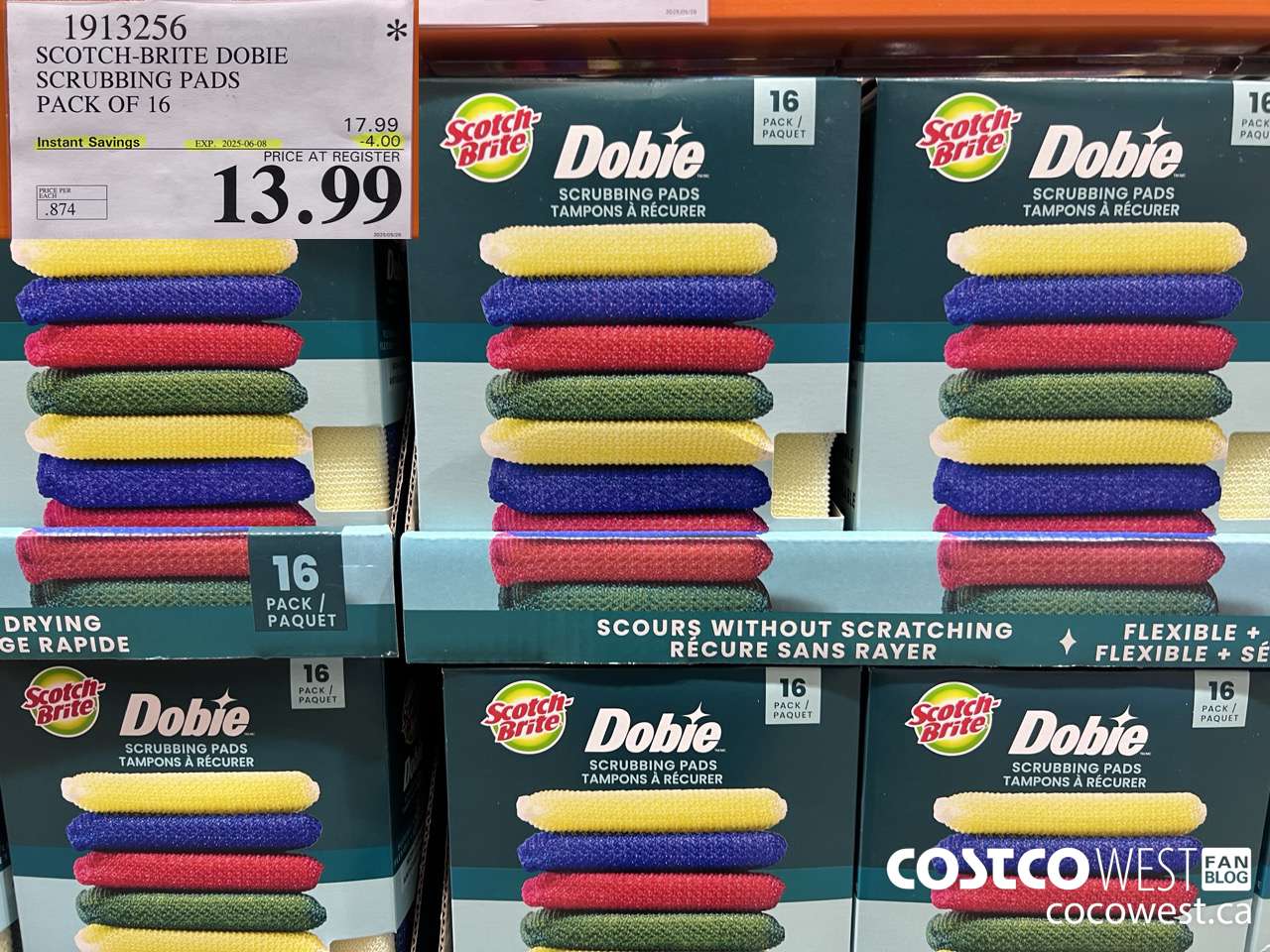 1913256 SCOTCH-BRITE DOBIE SCRUBBING PADS PACK OF 16 ($4.00 INSTANT SAVINGS EXPIRES ON 2025-06-08) $13.99