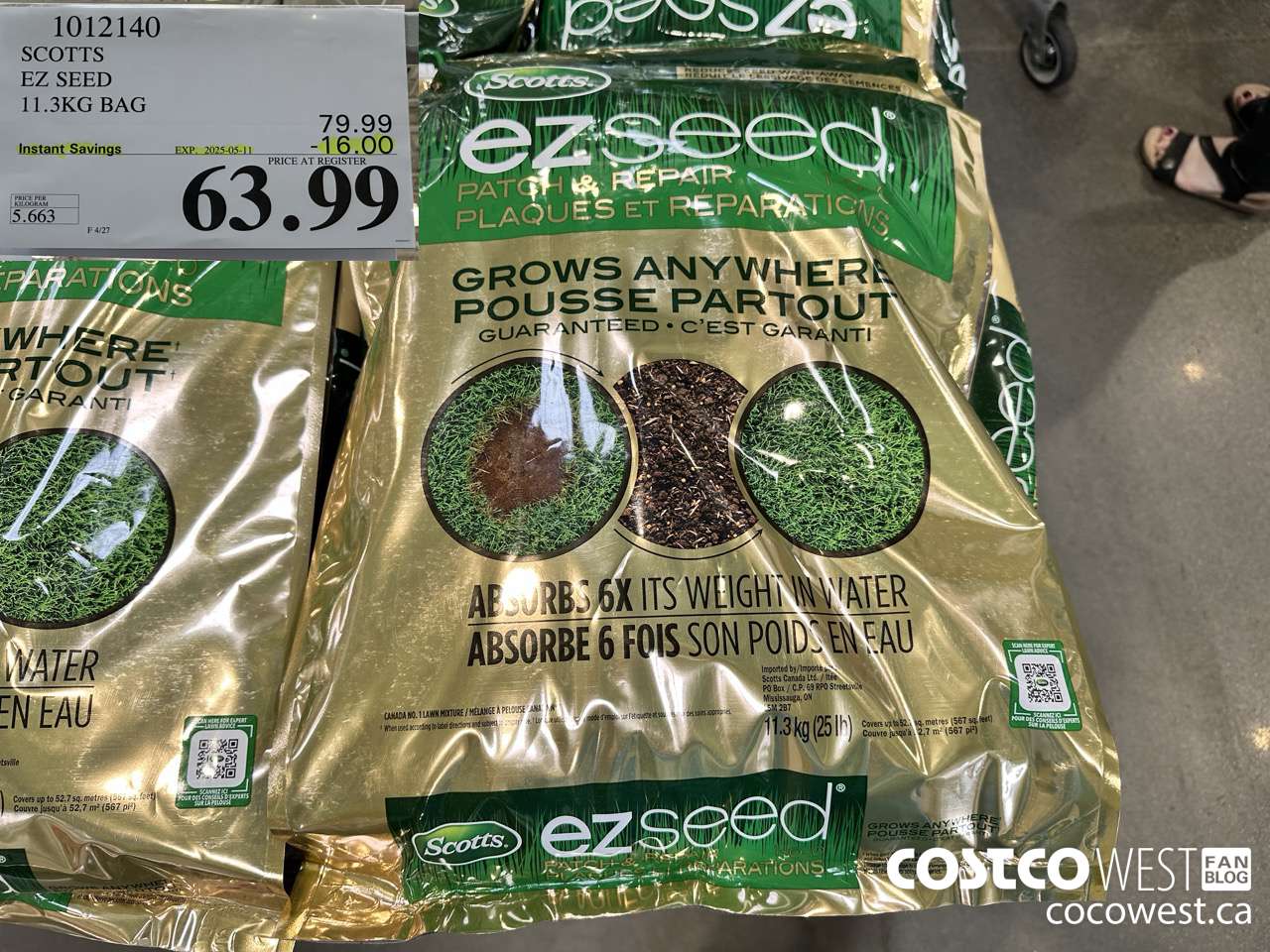 1012140 SCOTTS EZ SEED 11.3KG BAG ($16.00 INSTANT SAVINGS EXPIRES ON 2025-05-11) $63.99