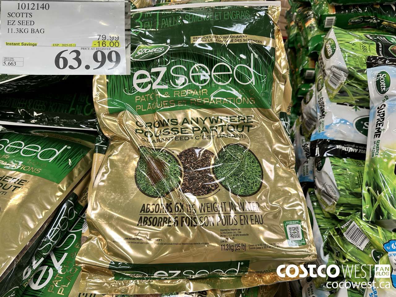 1012140 SCOTTS EZ SEED 11.3KG BAG ($16.00 INSTANT SAVINGS EXPIRES ON 2025-05-11) $63.99