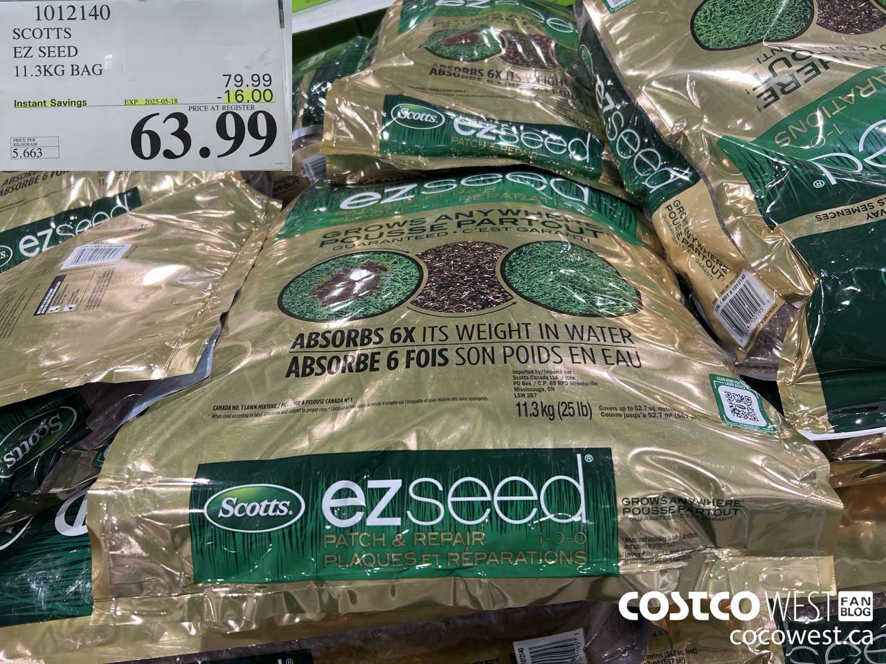 1012140 SCOTTS EZ SEED 11.3KG BAG ($16.00 INSTANT SAVINGS EXPIRES ON 2025-05-18) $63.99