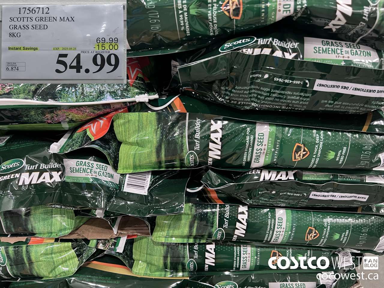 1756712 SCOTTS GREEN MAX GRASS SEED 8KG ($15.00 INSTANT SAVINGS EXPIRES ON 2025-05-25) $54.99