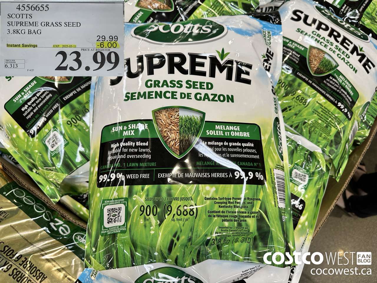 4556655 SCOTTS SUPREME GRASS SEED 3.8KG BAG ($6.00 INSTANT SAVINGS EXPIRES ON 2025-05-11) $23.99