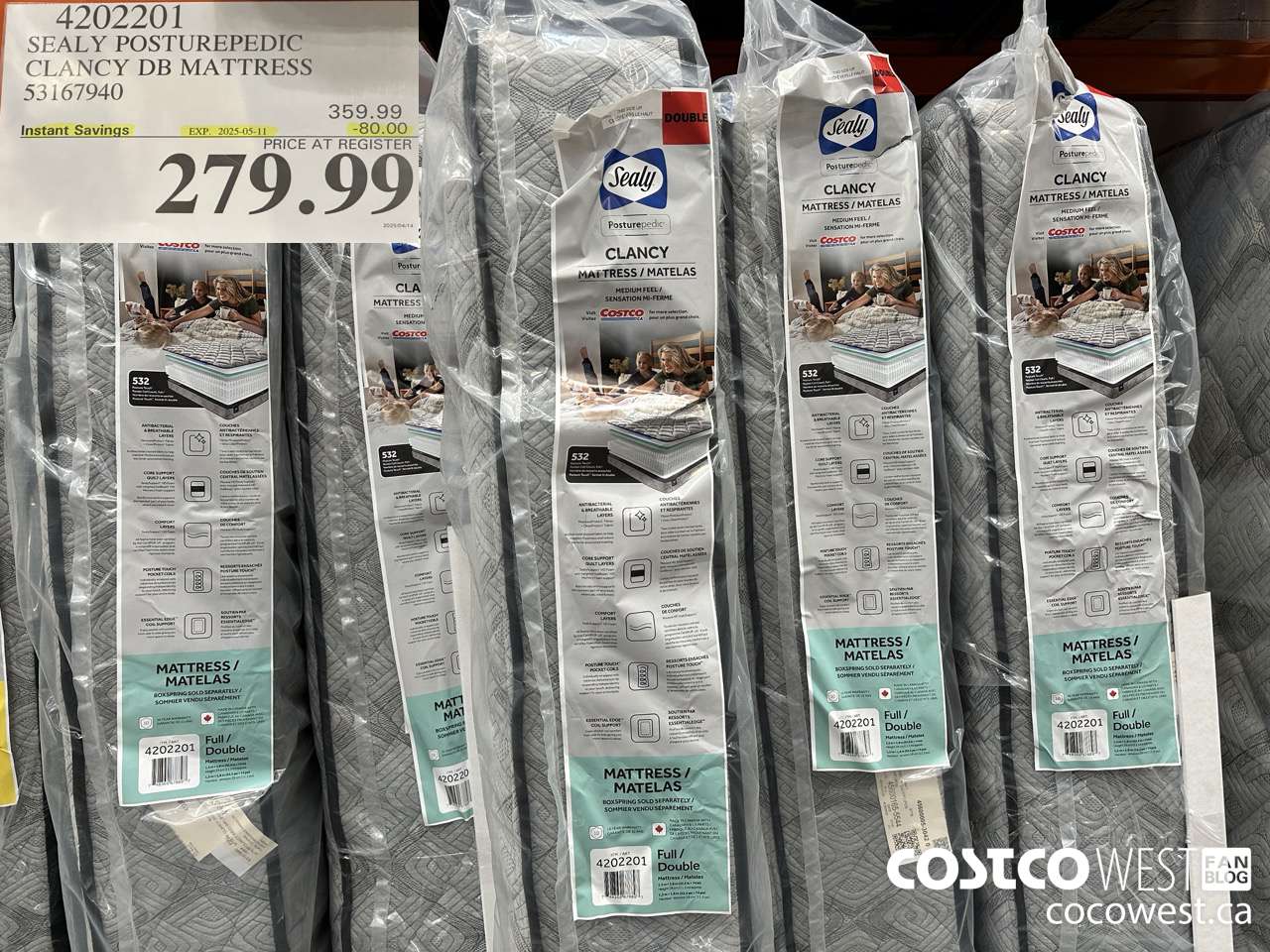 4202201 SEALY POSTUREPEDIC CLANCY DB MATTRESS 53167940 ($80.00 INSTANT SAVINGS EXPIRES ON 2025-05-11) $279.99