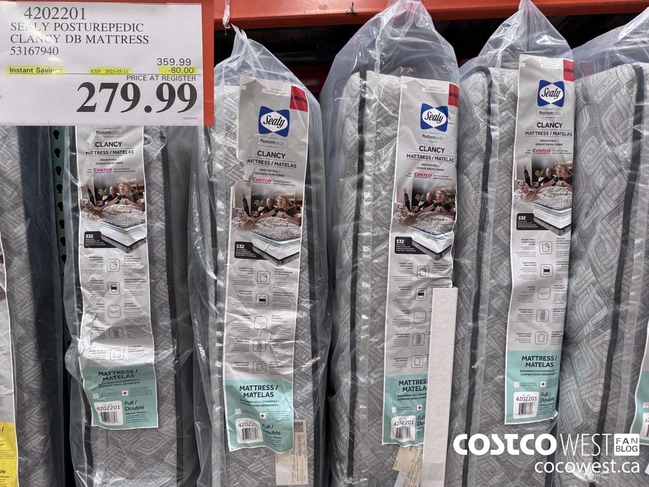 4202201 SEALY POSTUREPEDIC CLANCY DB MATTRESS 53167940 ($80.00 INSTANT SAVINGS EXPIRES ON 2025-05-11) $279.99