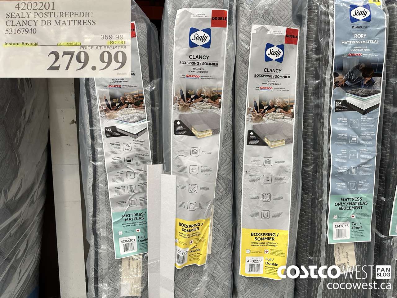 4202201 SEALY POSTUREPEDIC CLANCY DB MATTRESS 53167940 ($80.00 INSTANT SAVINGS EXPIRES ON 2025-05-11) $279.99