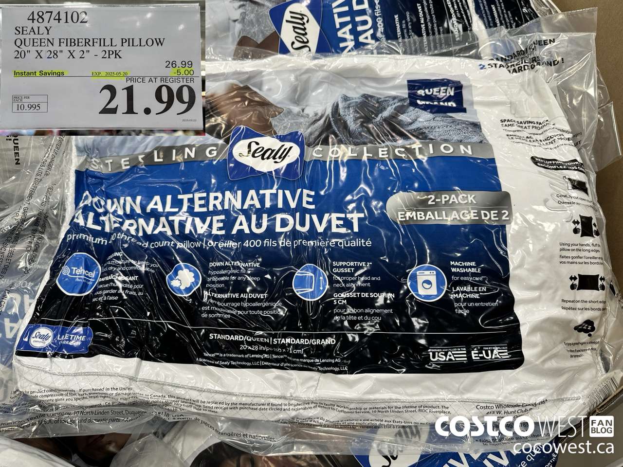 4874102 SEALY QUEEN FIBERFILL PILLOW 20