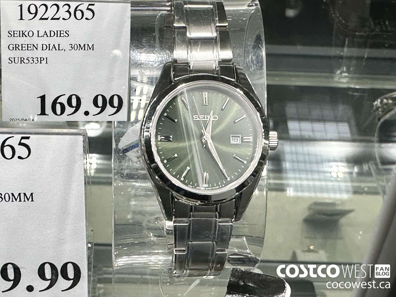 1922365 SEIKO LADIES GREEN DIAL, 30MM SUR 533P1 $169.99
