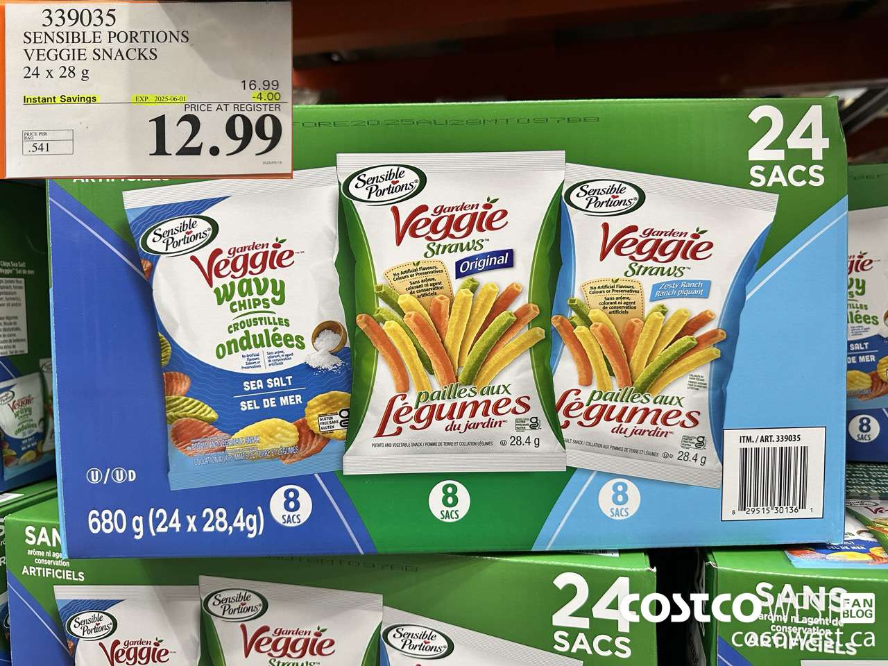 339035 SENSIBLE PORTIONS VEGGIE SNACKS 24 x 28 g ($4.00 INSTANT SAVINGS EXPIRES ON 2025-06-01) $12.99