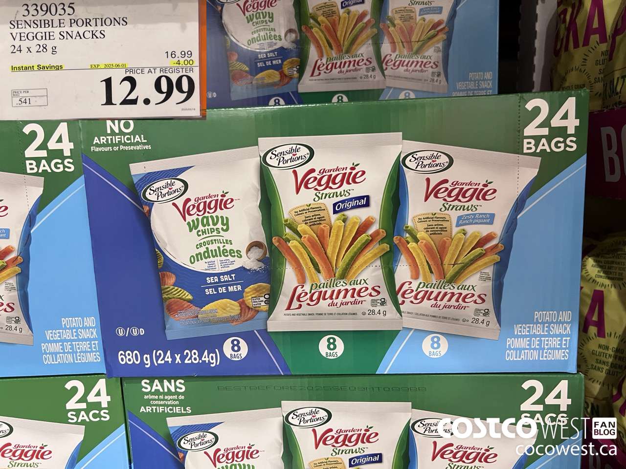 339035 SENSIBLE PORTIONS VEGGIE SNACKS 24 x 28 g ($4.00 INSTANT SAVINGS EXPIRES ON 2025-06-01) $12.99