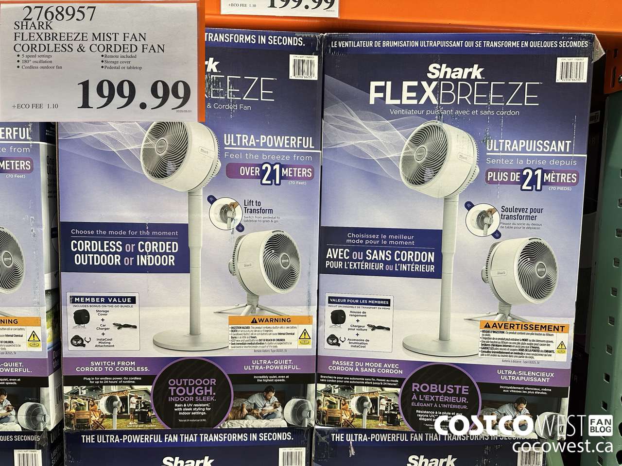 2768957 SHARK FLEXBREEZE MIST FAN CORDLESS & CORDED FAN $199.99