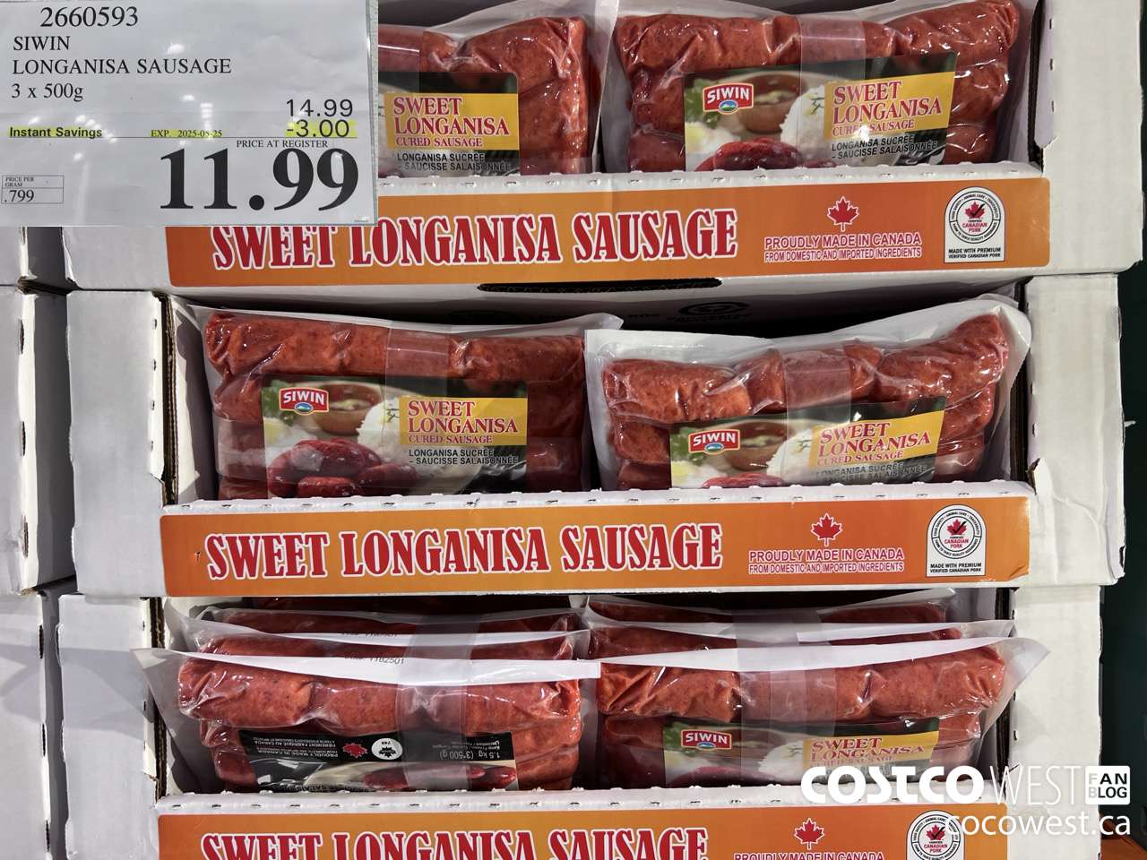 2660593 SIWIN LONGANISA SAUSAGE 3 x 500g ($3.00 INSTANT SAVINGS EXPIRES ON 2025-05-25) $11.99